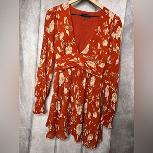 Lulu's Red Floral Long Sleeve NV Dress